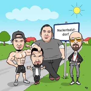 Karikatur Band Rockband Wien Musiker Bodybuilder Fitness