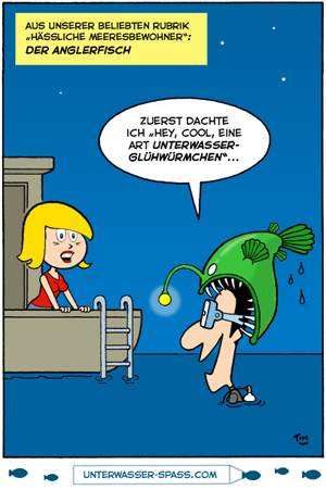 Cartoon Tauchen Scuba Taucher Tauchsport Anglerfisch Nachttauchen