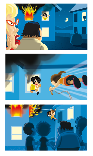 Comic Schulbuch Bildergeschichte Superheldin